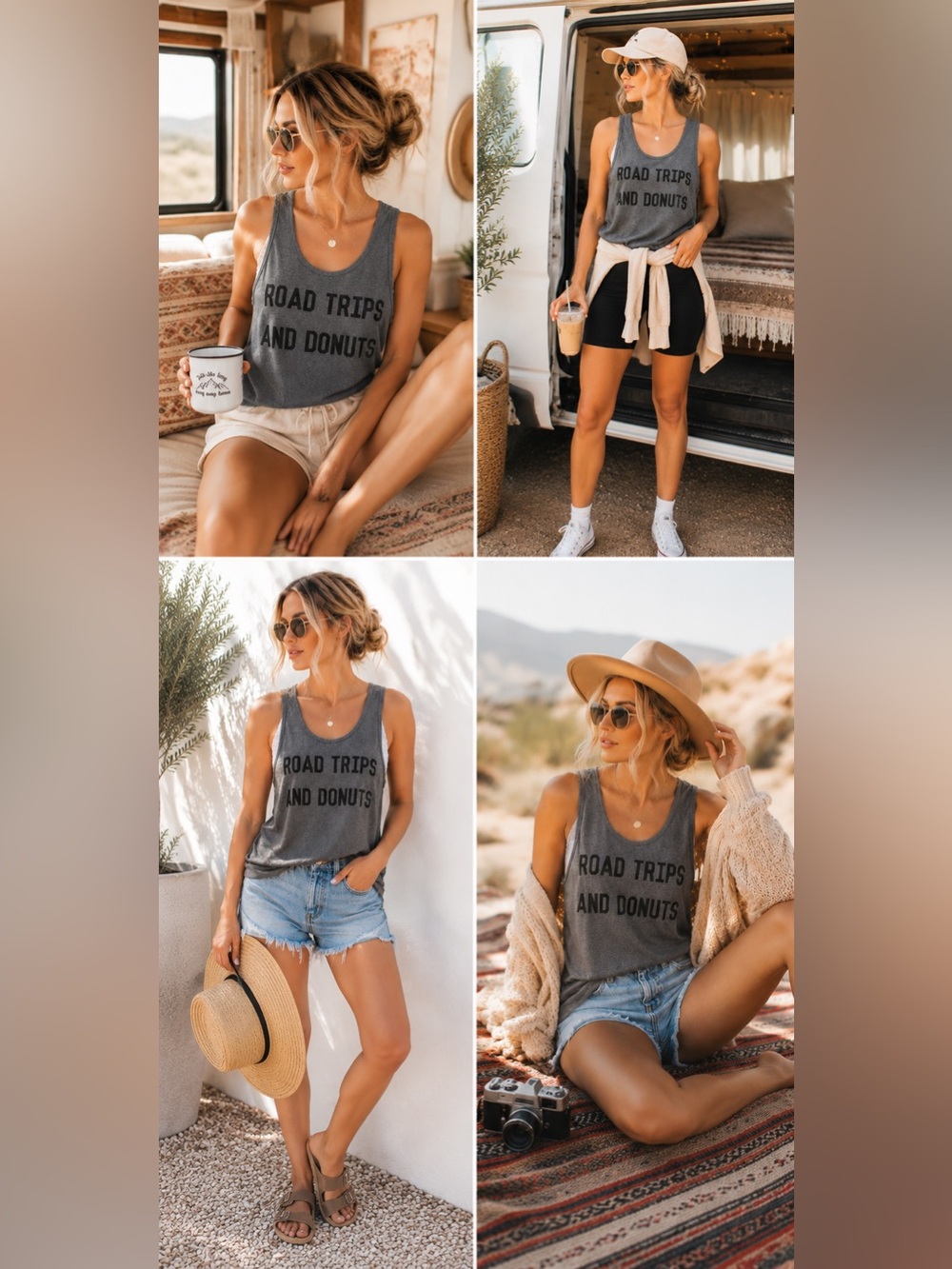 American Apparel Road Trips & Donuts Graphic Tank Top Heather Gray Medium - Picture 3 of 8
